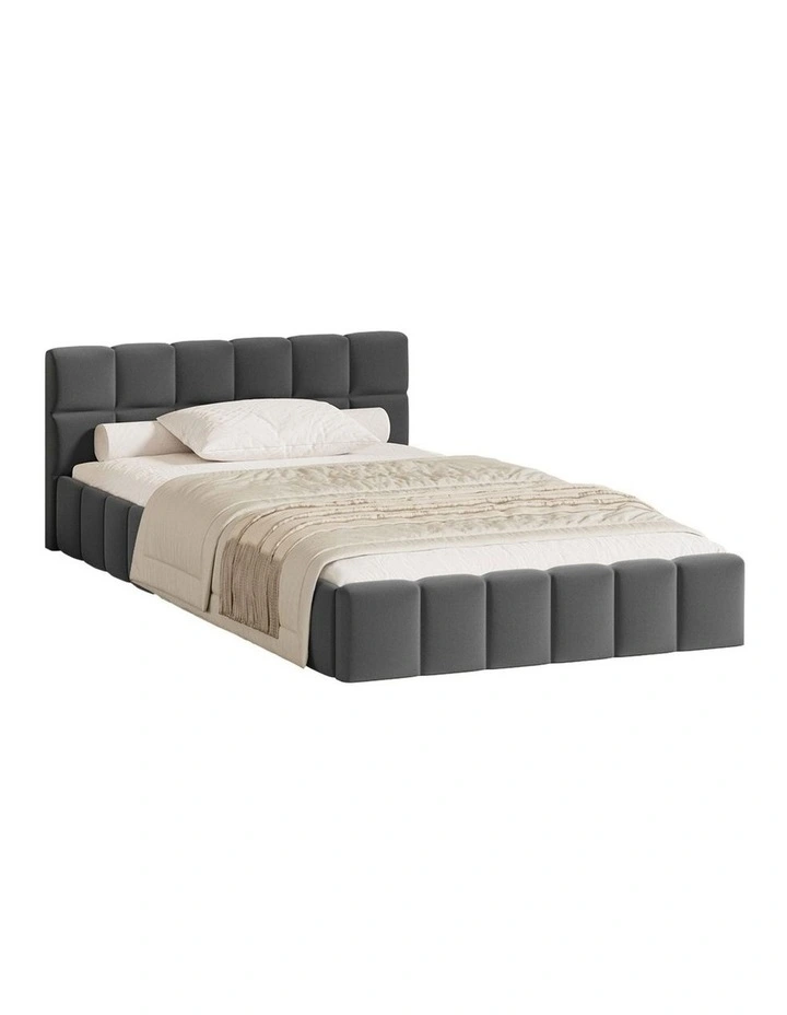 Oikiture Bed Frame King Single Size Tufted Headboard Grey Velvet image 1