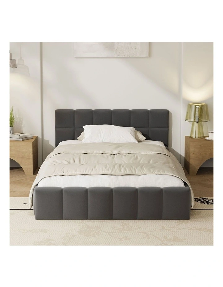 Oikiture Bed Frame King Single Size Tufted Headboard Grey Velvet image 5