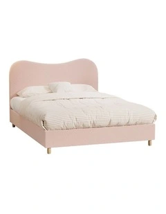 Oikiture Bed Frame Double Size Pink Boucle Cloud Shape