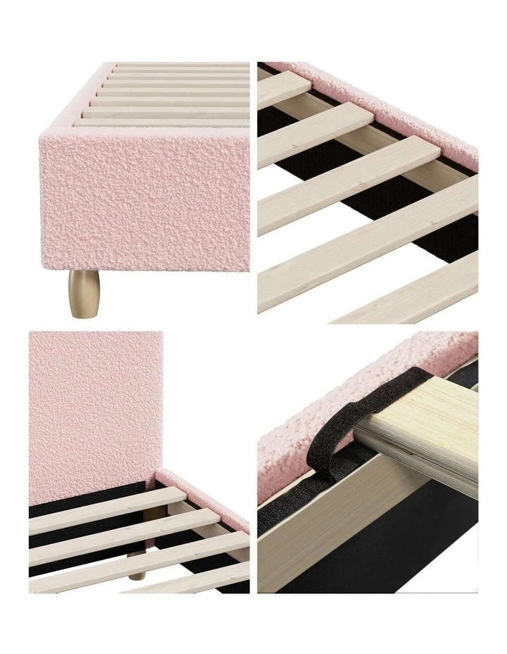 Oikiture Bed Frame Double Size Pink Boucle Cloud Shape image 7