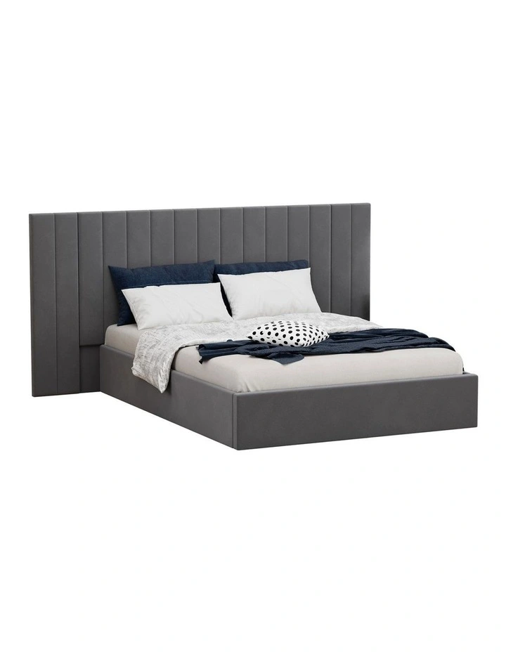 Oikiture Bed Frame Double Size Gas Lift Storage Base Oversized Headboard Velvet image 1