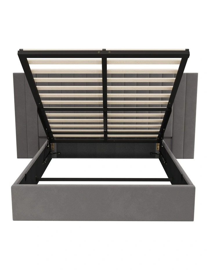 Oikiture Bed Frame Double Size Gas Lift Storage Base Oversized Headboard Velvet image 2