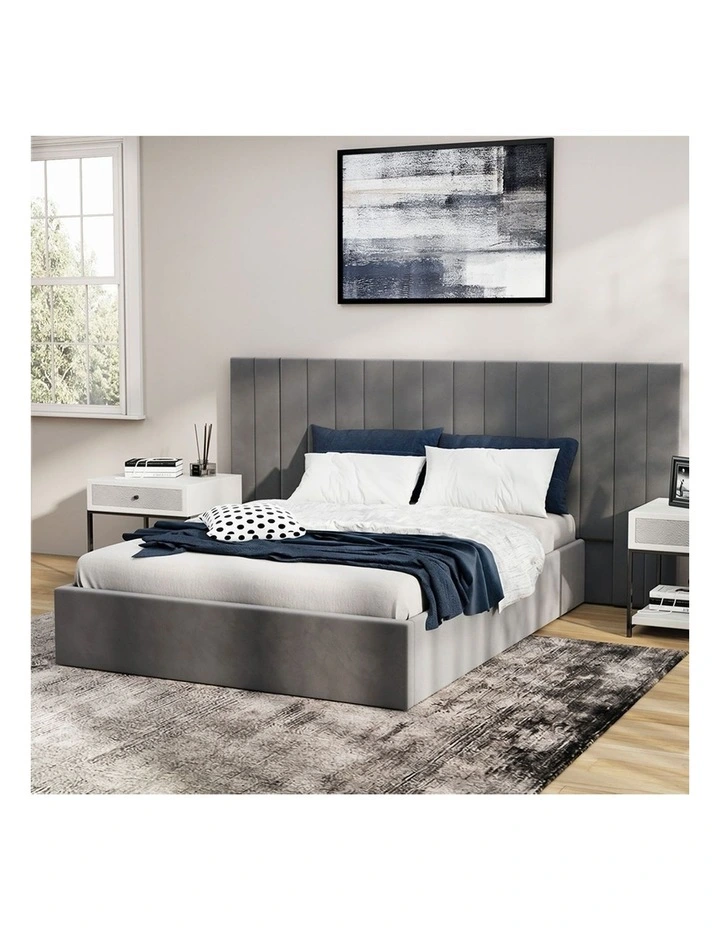 Oikiture Bed Frame Double Size Gas Lift Storage Base Oversized Headboard Velvet image 7