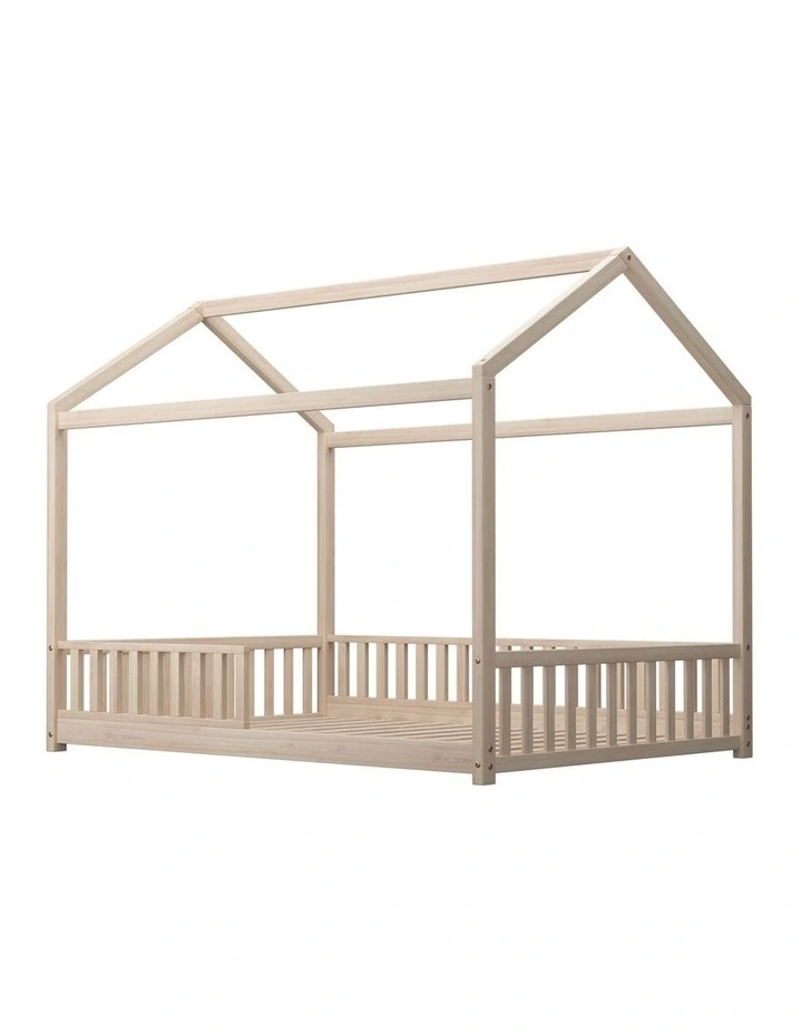 Oikiture Kids Wooden Bed Frame House Beds Platform Double Natural Timber Pine image 1