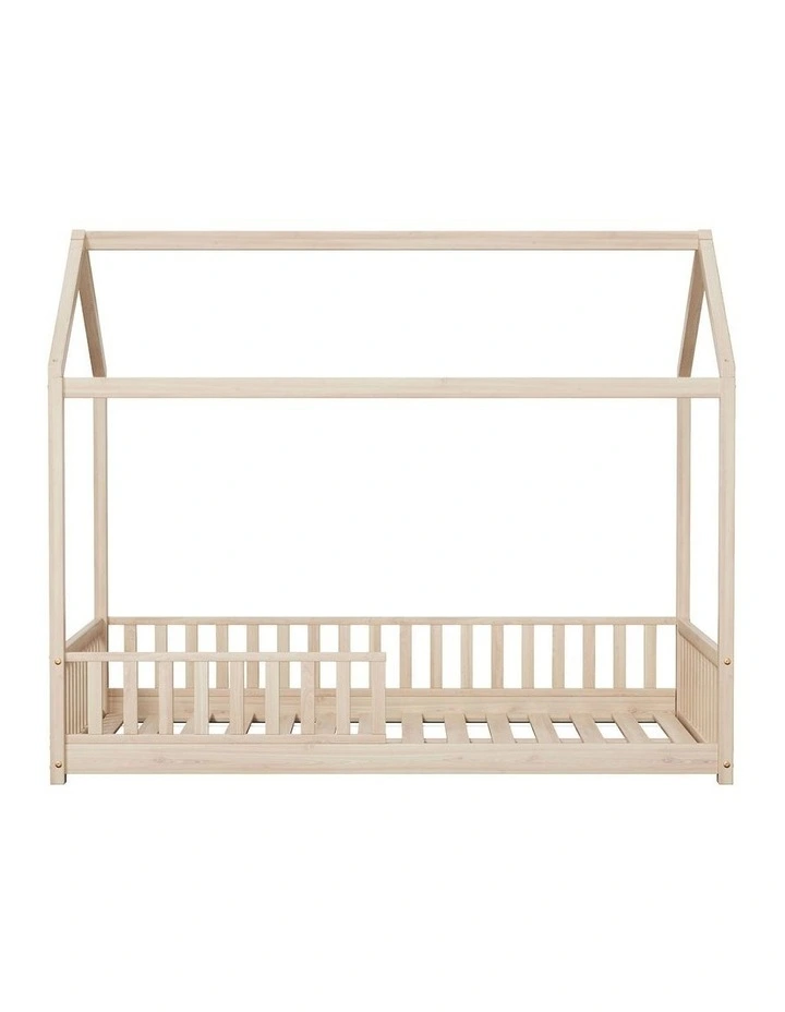 Oikiture Kids Wooden Bed Frame House Beds Platform Double Natural Timber Pine image 2