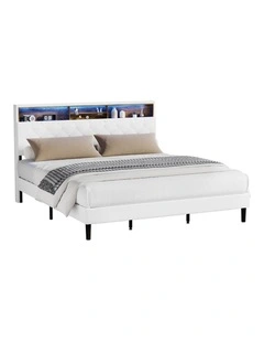 Oikiture Bed Frame King Size Platform Beds with LED Storage Bedhead NOVI