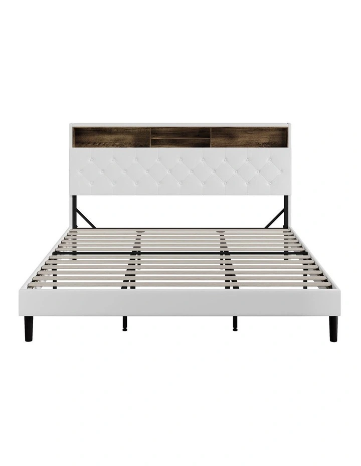 Oikiture Bed Frame King Size Platform Beds with LED Storage Bedhead NOVI image 2