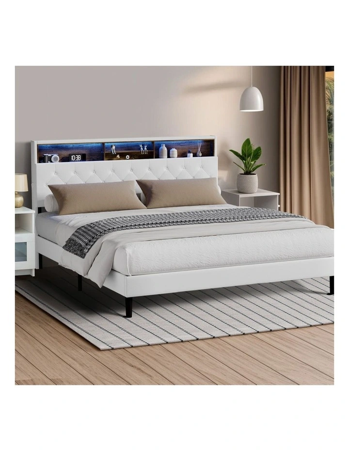 Oikiture Bed Frame King Size Platform Beds with LED Storage Bedhead NOVI image 4