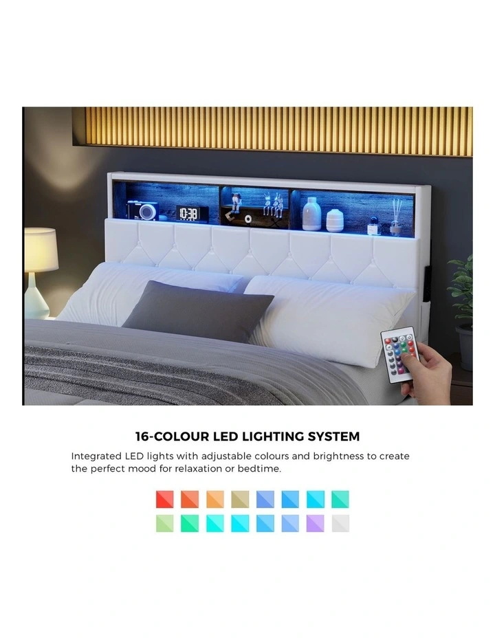 Oikiture Bed Frame King Size Platform Beds with LED Storage Bedhead NOVI image 6