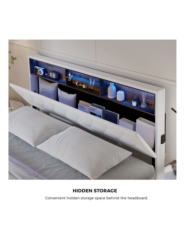 Oikiture Bed Frame King Size Platform Beds with LED Storage Bedhead NOVI image 7