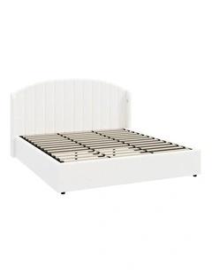 Oikiture Bed Frame King Size With Gas Lift Storage USB Charging Boucle