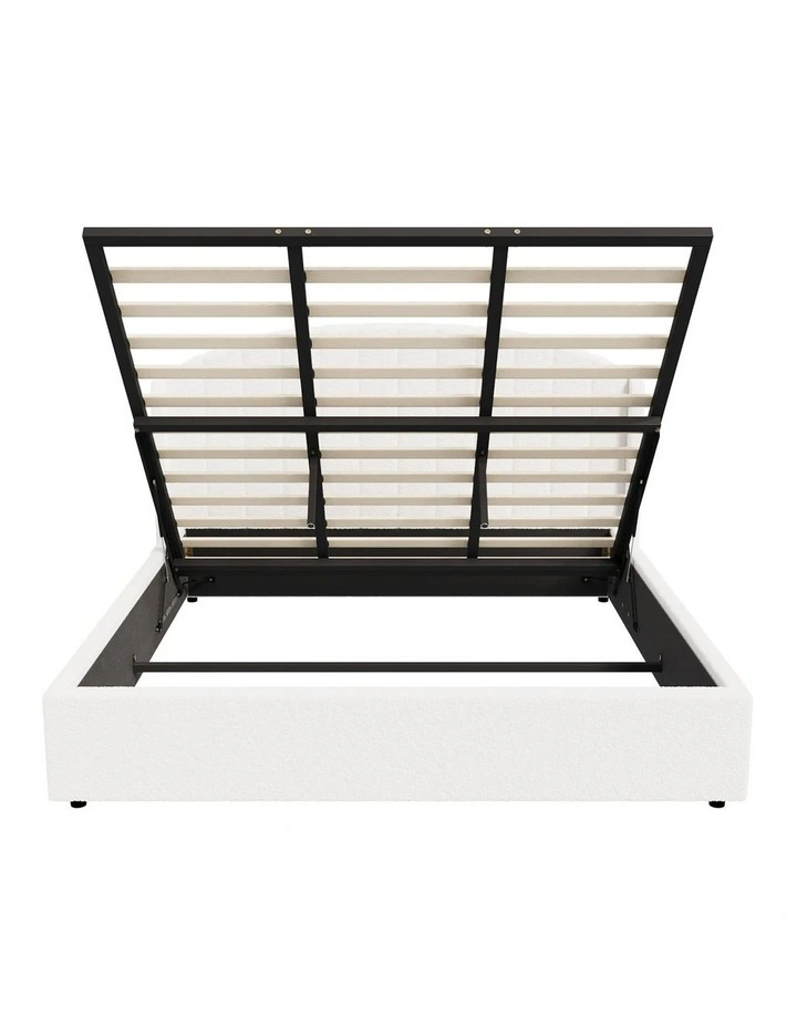 Oikiture Bed Frame King Size With Gas Lift Storage USB Charging Boucle image 2