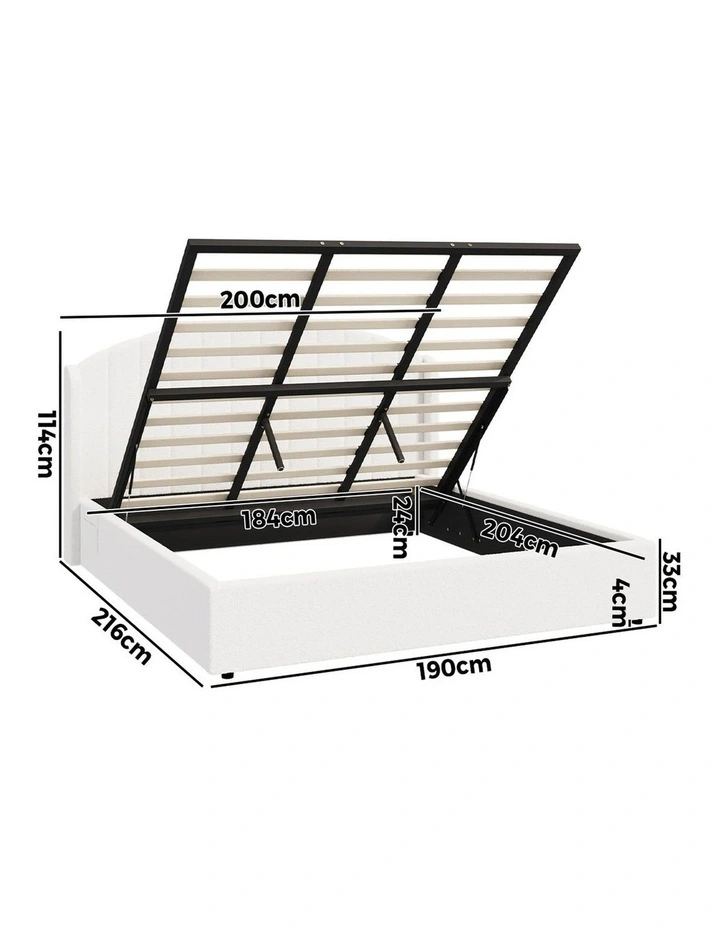 Oikiture Bed Frame King Size With Gas Lift Storage USB Charging Boucle image 3