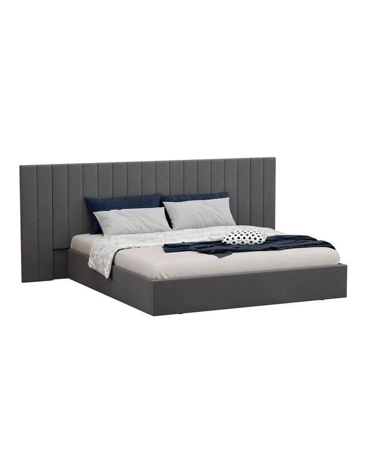 Oikiture Bed Frame King Size Gas Lift Storage Base Oversized Headboard Velvet image 1