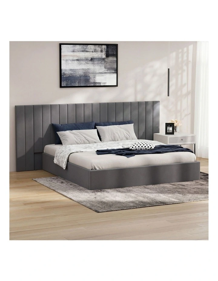 Oikiture Bed Frame King Size Gas Lift Storage Base Oversized Headboard Velvet image 4
