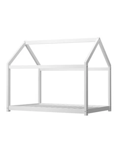 Oikiture Kids Bed Frame Single Wooden Pine House Platform Base Montessori White