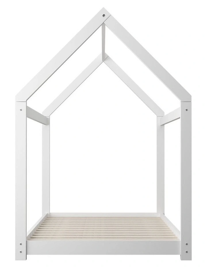 Oikiture Kids Bed Frame Single Wooden Pine House Platform Base Montessori White image 2