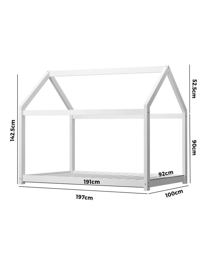 Oikiture Kids Bed Frame Single Wooden Pine House Platform Base Montessori White image 3