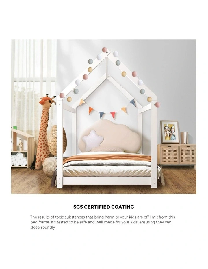 Oikiture Kids Bed Frame Single Wooden Pine House Platform Base Montessori White image 6