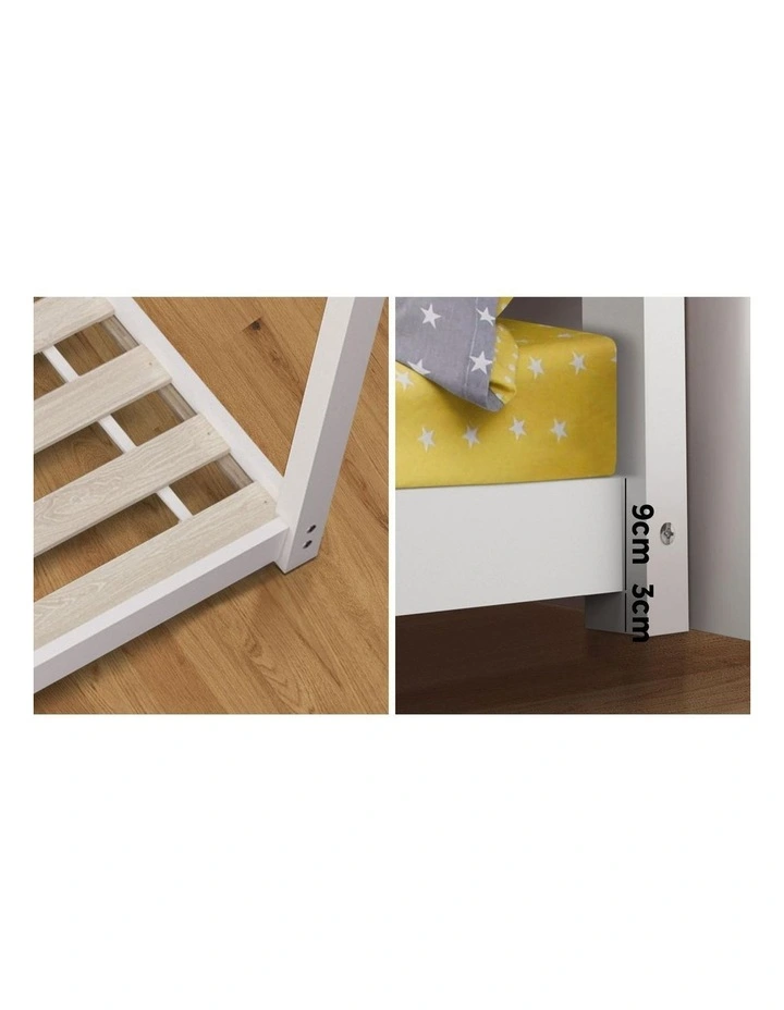 Oikiture Kids Bed Frame Single Wooden Pine House Platform Base Montessori White image 7