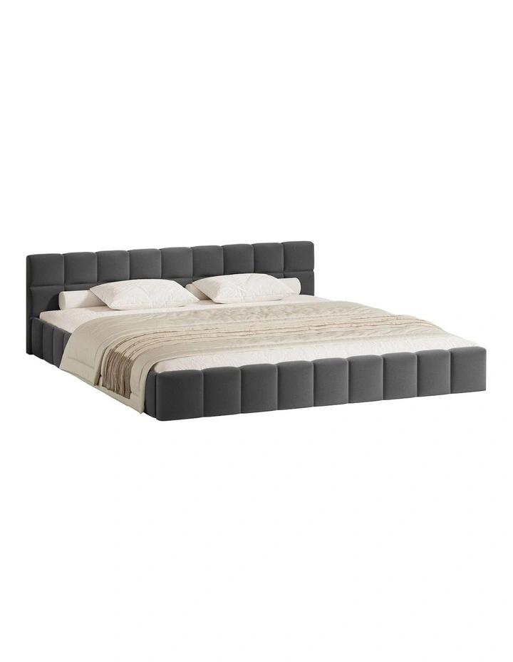 Oikiture Bed Frame King Size Tufted Headboard Grey Velvet image 1