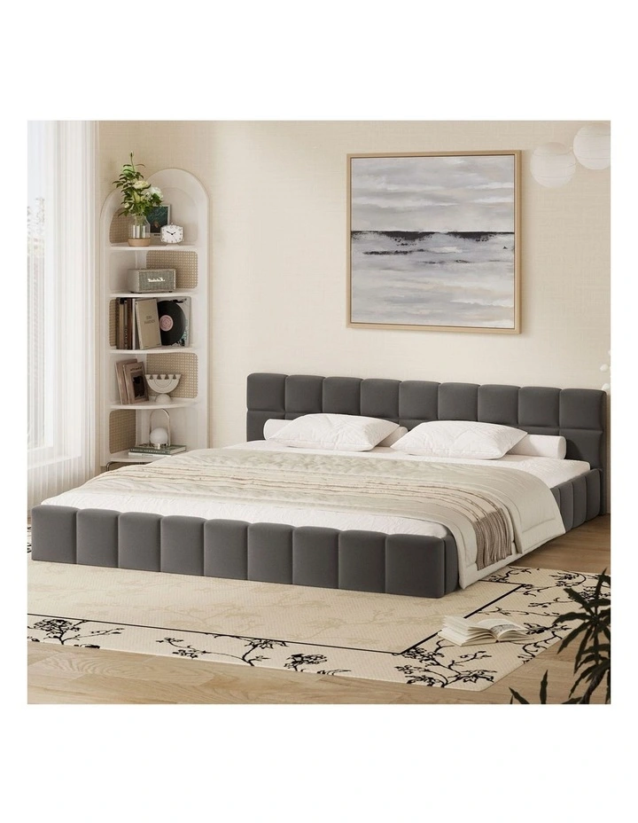 Oikiture Bed Frame King Size Tufted Headboard Grey Velvet image 4