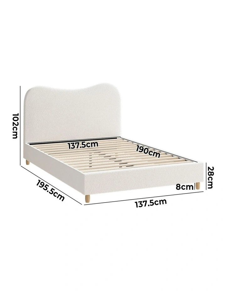 Oikiture Bed Frame Double Size White Boucle Cloud Shape image 3