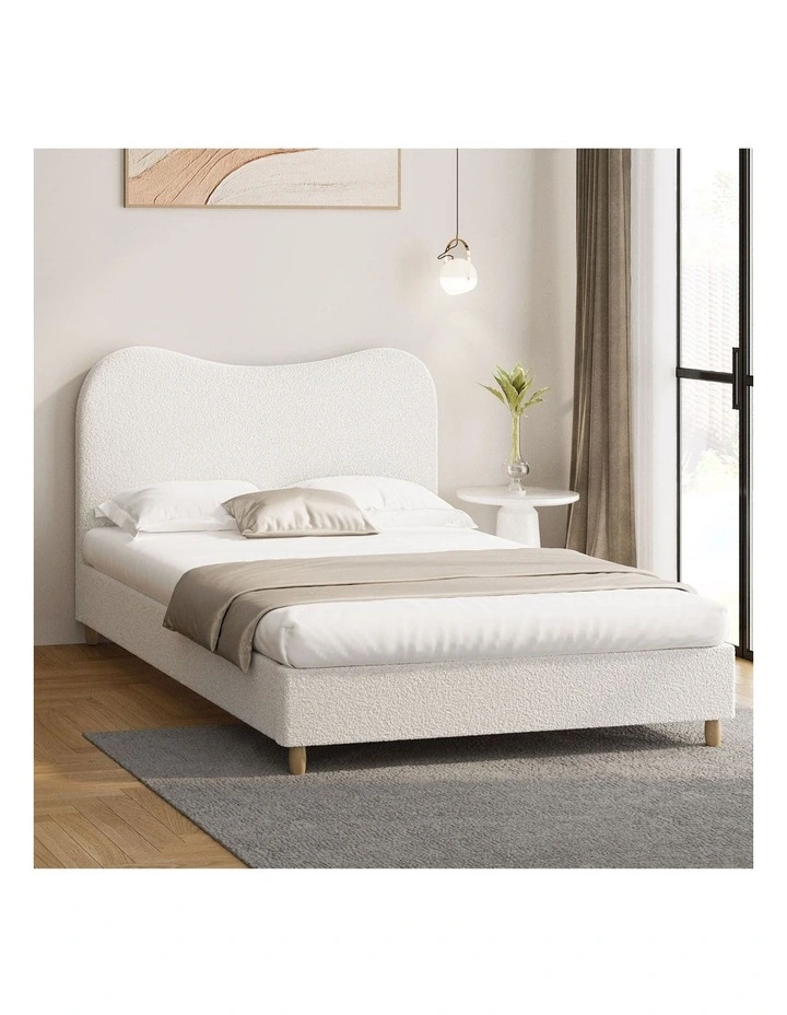 Oikiture Bed Frame Double Size White Boucle Cloud Shape image 4