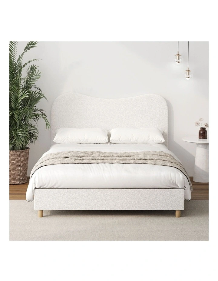 Oikiture Bed Frame Double Size White Boucle Cloud Shape image 5