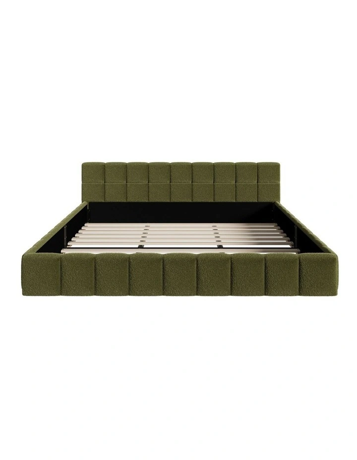 Oikiture Bed Frame King Size Tufted Headboard Green Boucle image 2