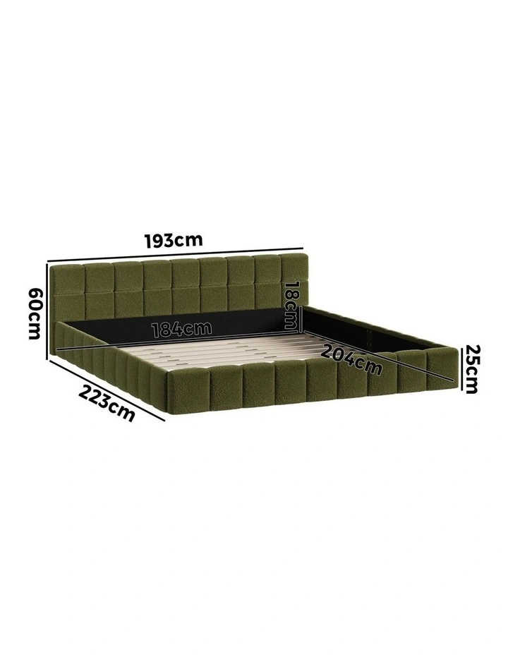 Oikiture Bed Frame King Size Tufted Headboard Green Boucle image 3