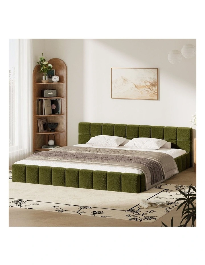 Oikiture Bed Frame King Size Tufted Headboard Green Boucle image 4