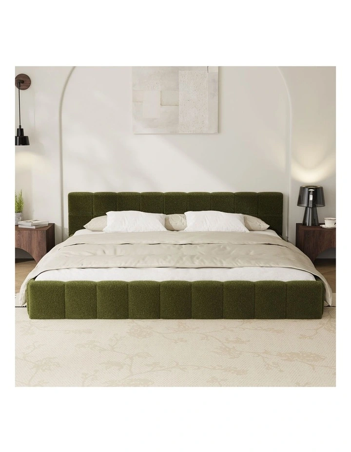 Oikiture Bed Frame King Size Tufted Headboard Green Boucle image 5
