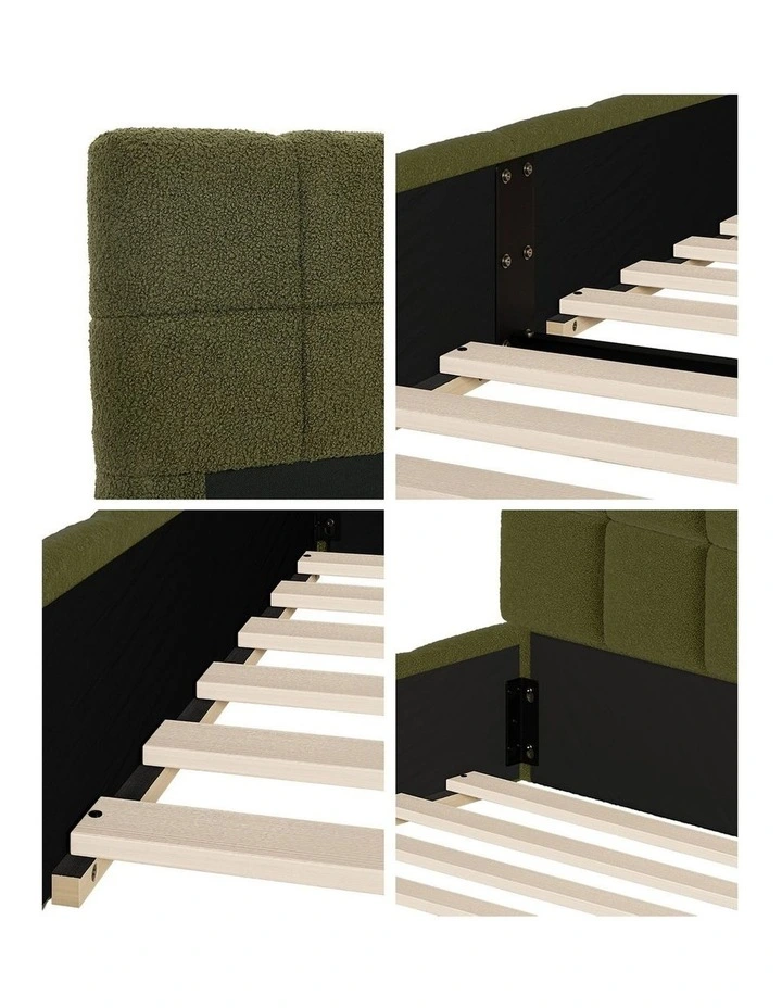 Oikiture Bed Frame King Size Tufted Headboard Green Boucle image 7