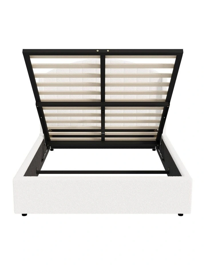 Oikiture Bed Frame Double Size With Gas Lift Storage USB Charging Boucle image 2