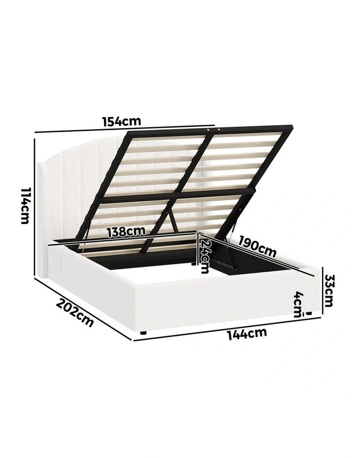 Oikiture Bed Frame Double Size With Gas Lift Storage USB Charging Boucle image 3