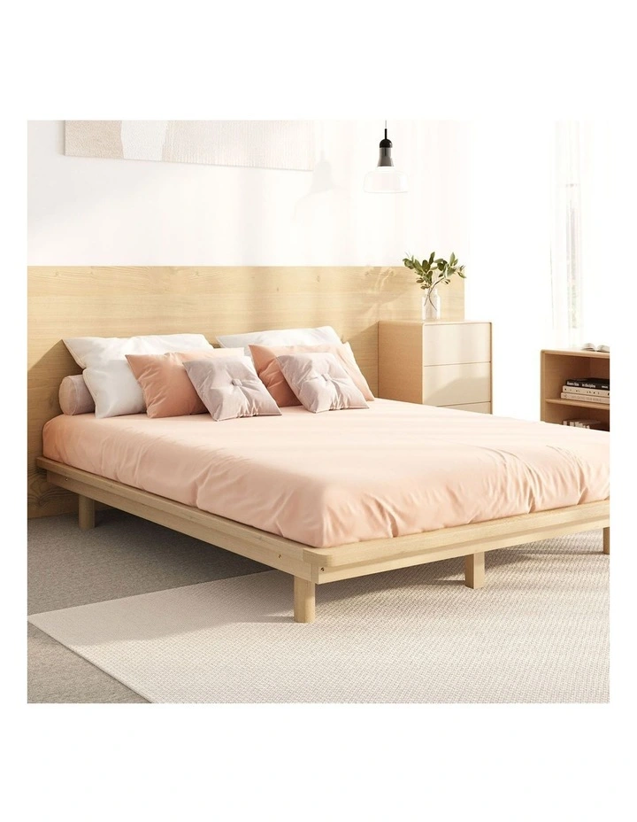 Oikiture Bed Frame King Size Wooden Bed Base Timber Floating Beds image 4