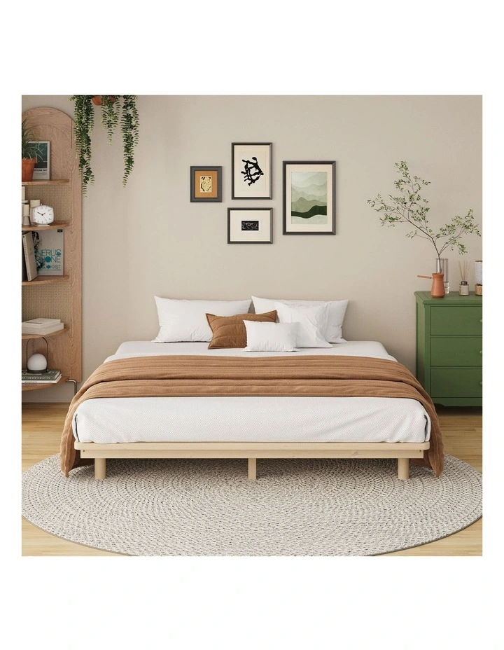 Oikiture Bed Frame King Size Wooden Bed Base Timber Floating Beds image 5