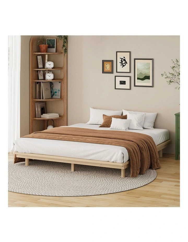 Oikiture Bed Frame King Size Wooden Bed Base Timber Floating Beds image 7