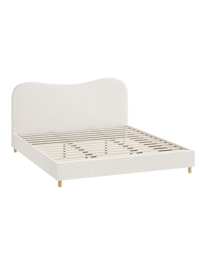 Oikiture Bed Frame King Size White Boucle Cloud Shape image 1