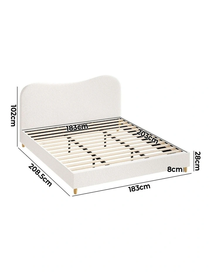 Oikiture Bed Frame King Size White Boucle Cloud Shape image 3