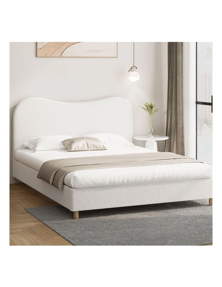 Oikiture Bed Frame King Size White Boucle Cloud Shape image 4