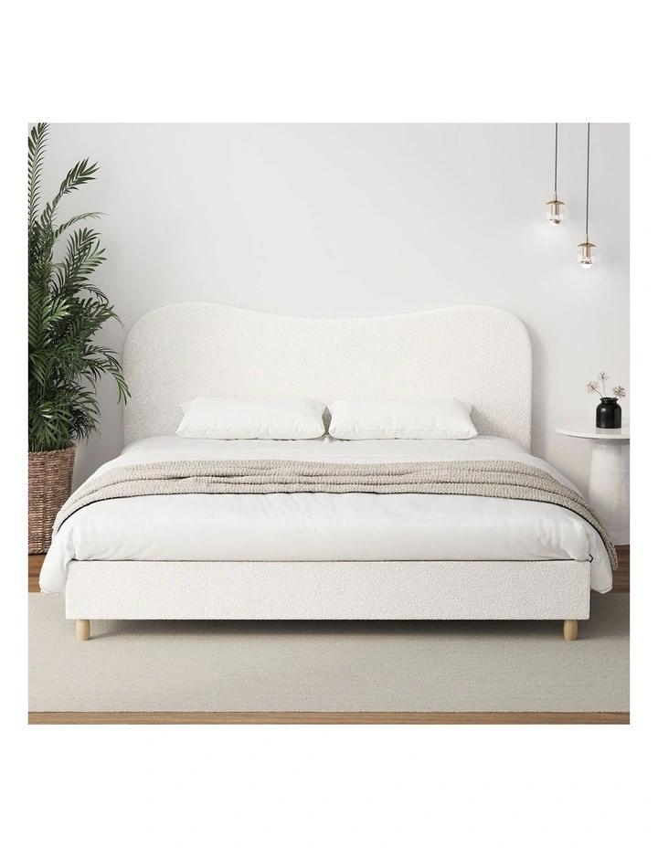 Oikiture Bed Frame King Size White Boucle Cloud Shape image 5
