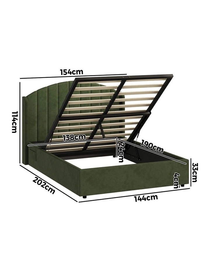 Oikiture Bed Frame Double Size With Gas Lift Storage USB Charging Velvet image 3
