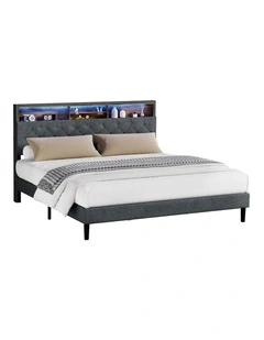 Oikiture Bed Frame King Size Beds Base with LED Storage Bedhead NOVI