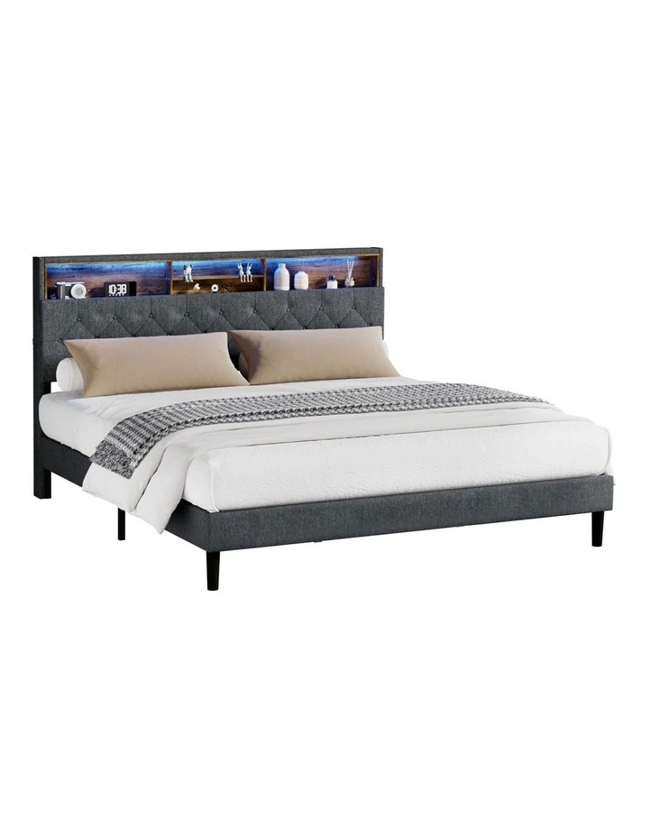 Oikiture Bed Frame King Size Beds Base with LED Storage Bedhead NOVI image 1