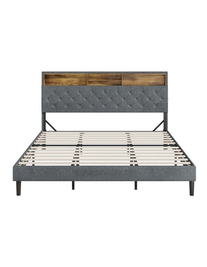 Oikiture Bed Frame King Size Beds Base with LED Storage Bedhead NOVI image 2