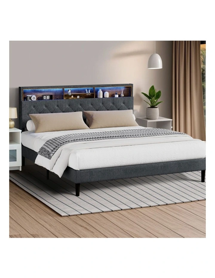 Oikiture Bed Frame King Size Beds Base with LED Storage Bedhead NOVI image 4