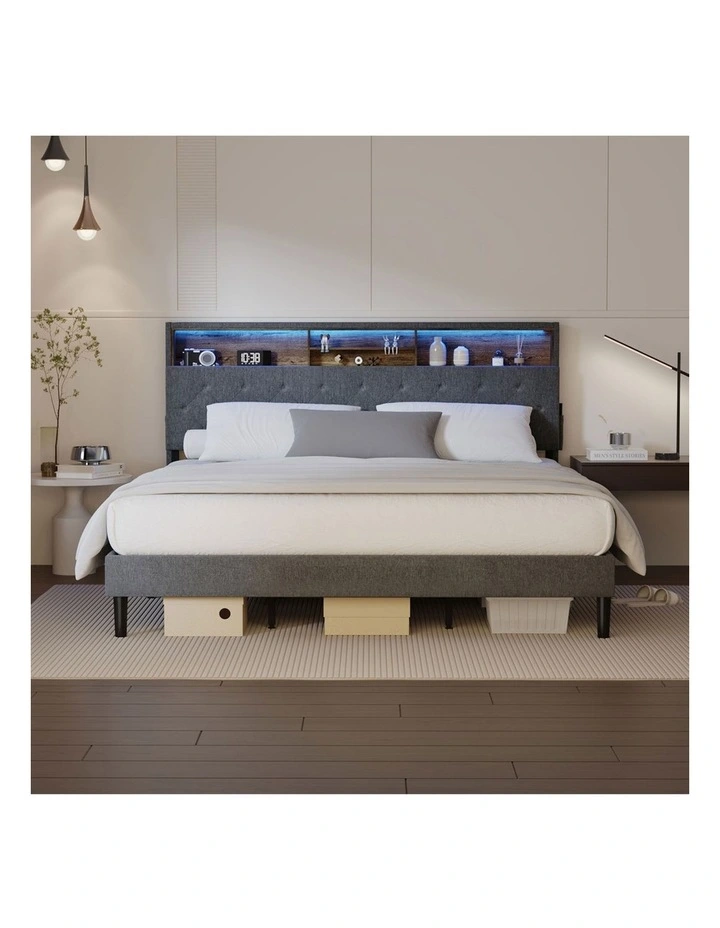 Oikiture Bed Frame King Size Beds Base with LED Storage Bedhead NOVI image 5