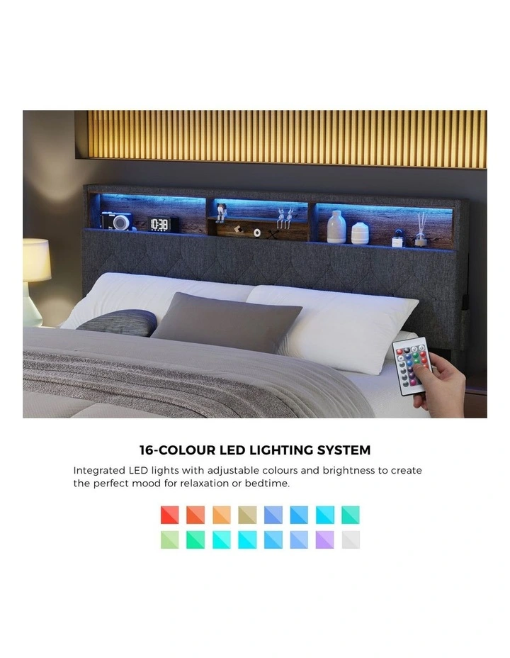 Oikiture Bed Frame King Size Beds Base with LED Storage Bedhead NOVI image 6